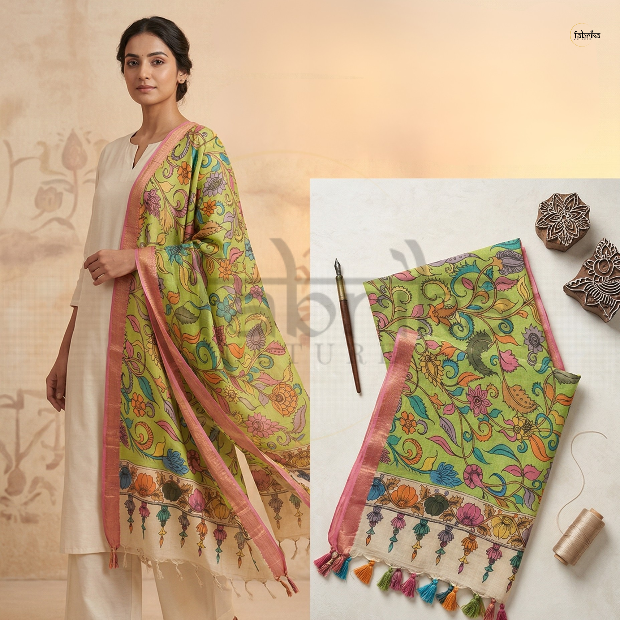 Pen Kalamkari Dupatta