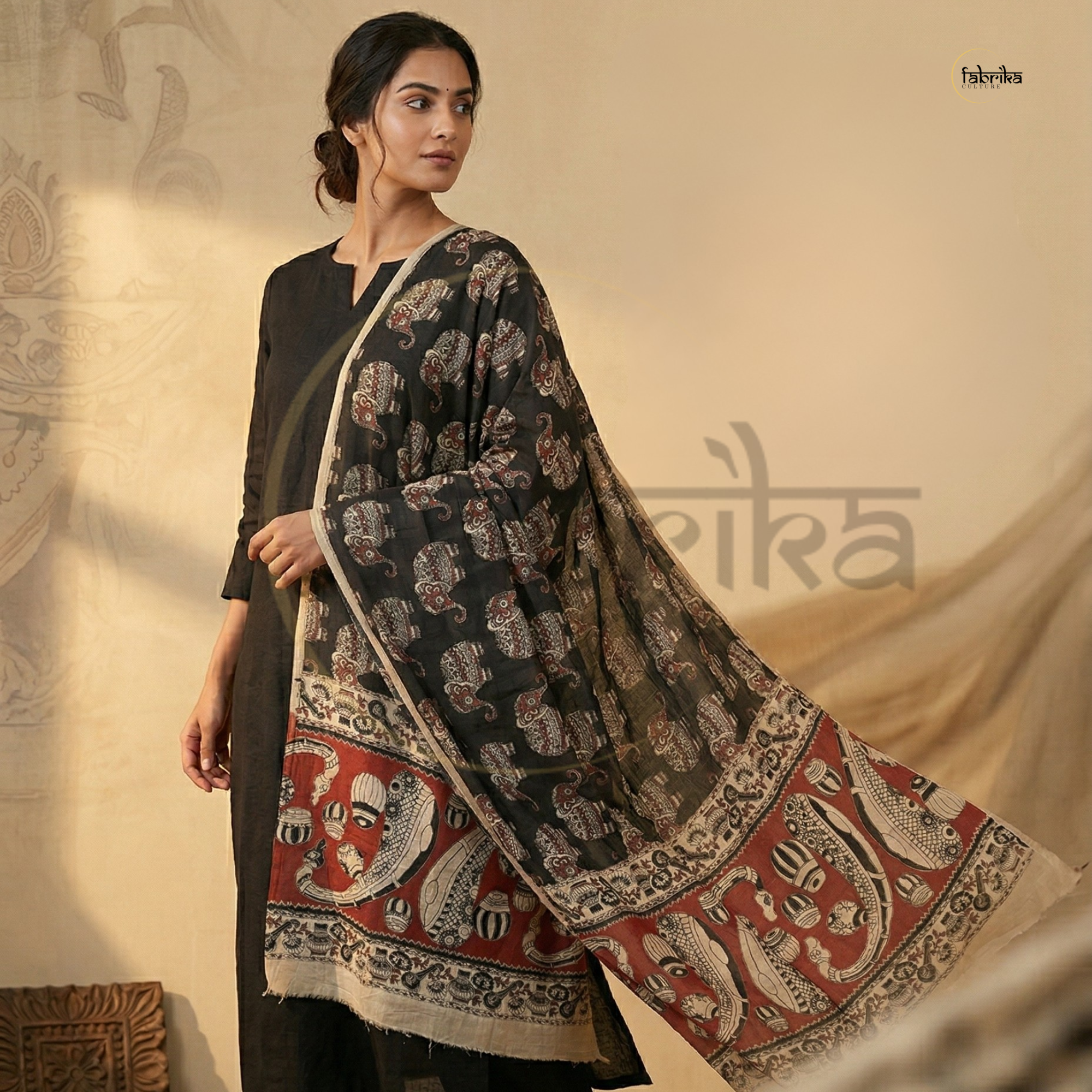 Handblock Painted Kalamkari Dupatta – Nelluri Silk