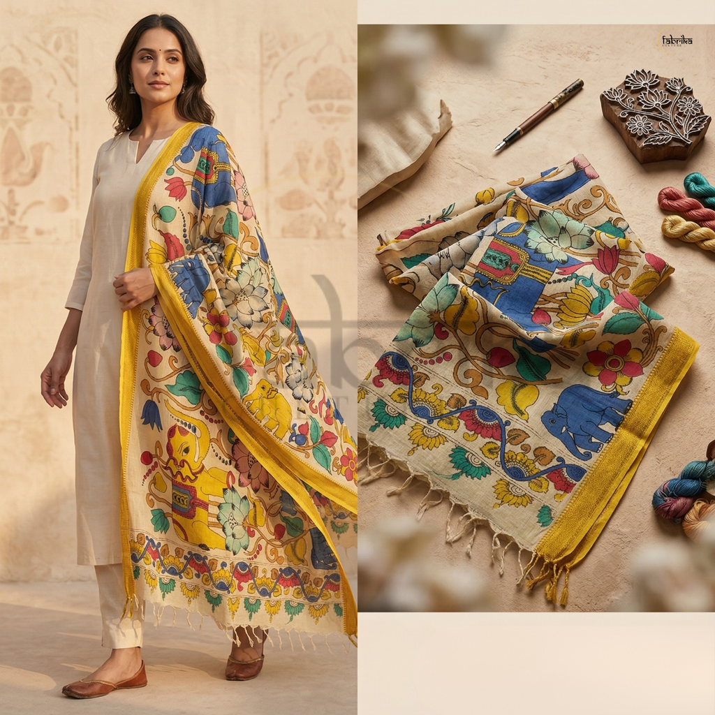 Pen Kalamkari Dupatta