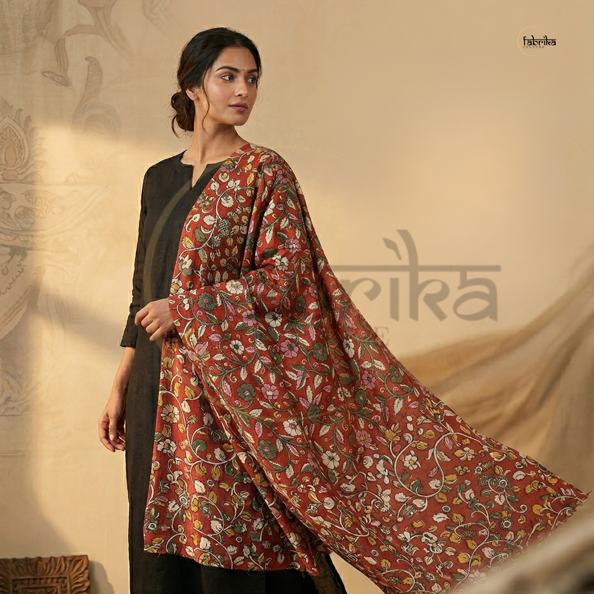 Handblock Painted Kalamkari Dupatta – Nelluri Silk