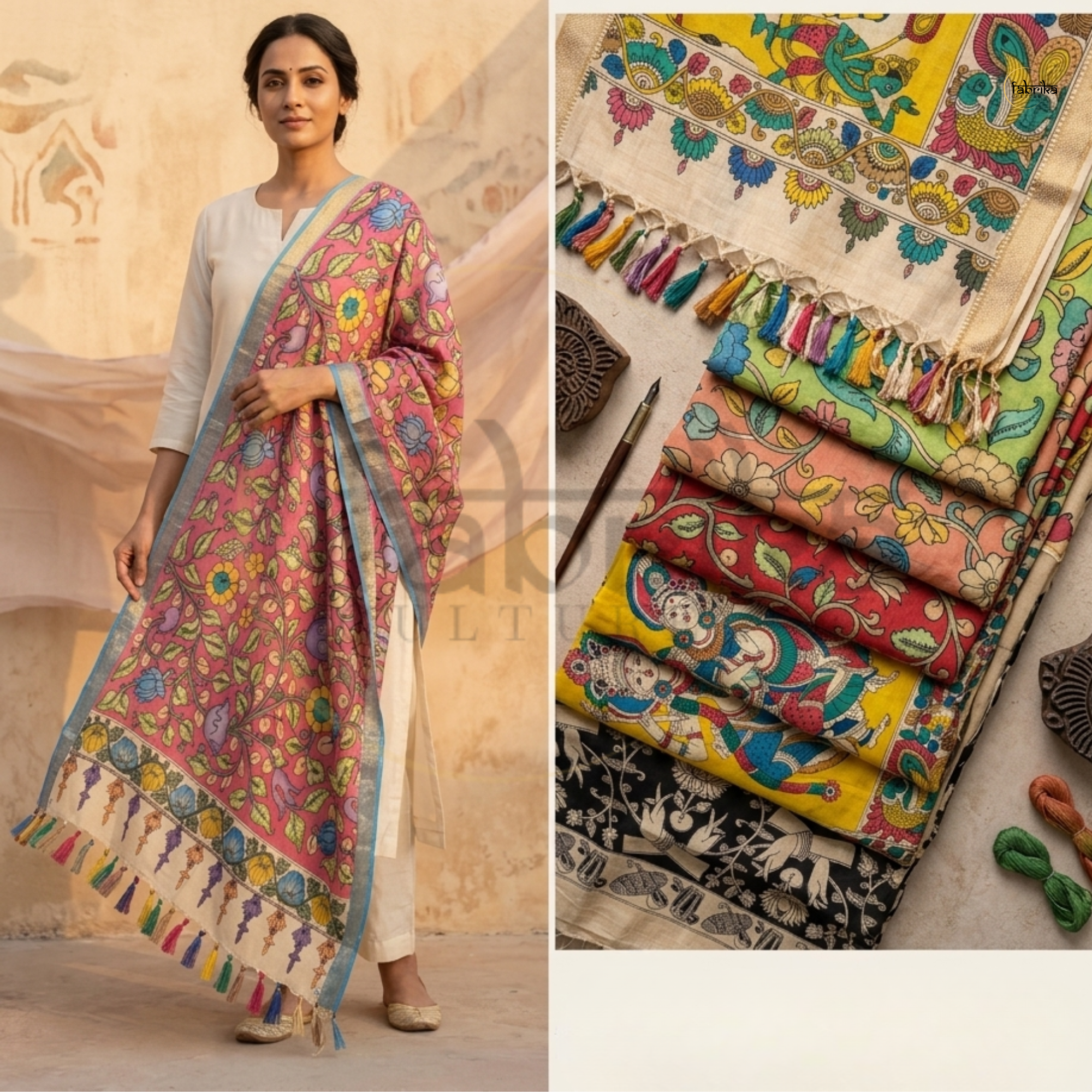 Pen Kalamkari Dupatta