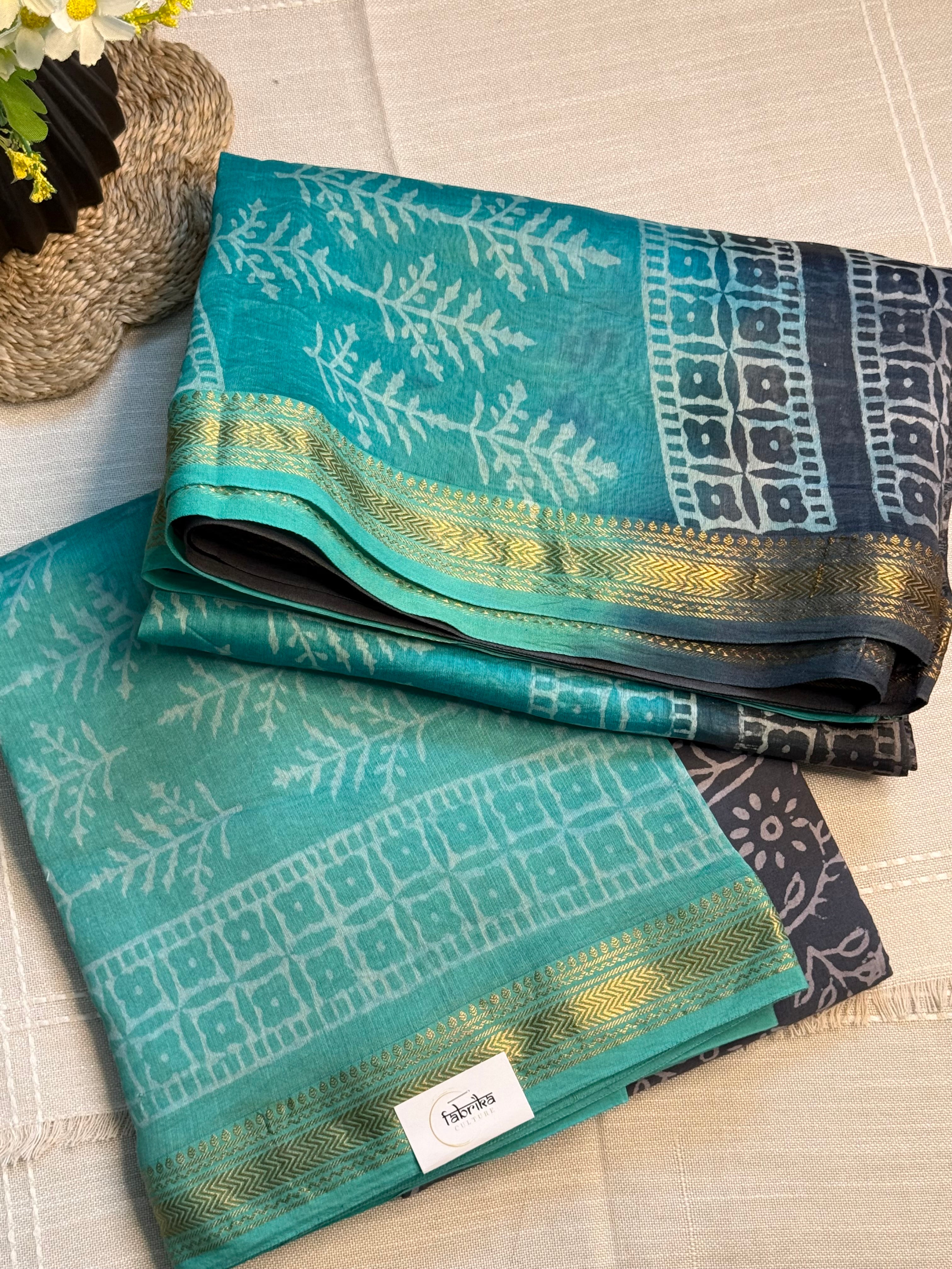 MAHESHWARI SILK–COTTON UNSTITCHED DRESS MATERIAL WITH ZARI BORDER Natural Dye | 3-Piece Suit Set