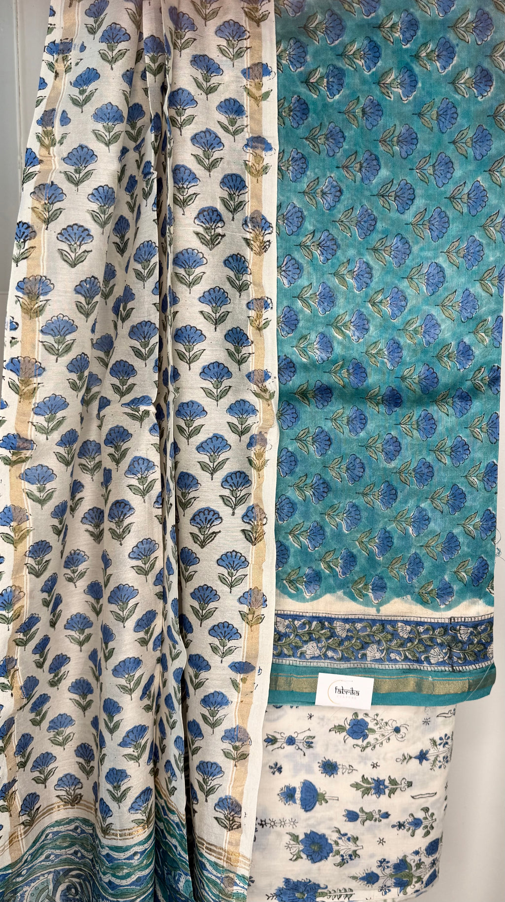 CHANDERI SILK UNSTITCHED BAGRU PRINT DRESS MATERIAL 3-Piece Suit Set