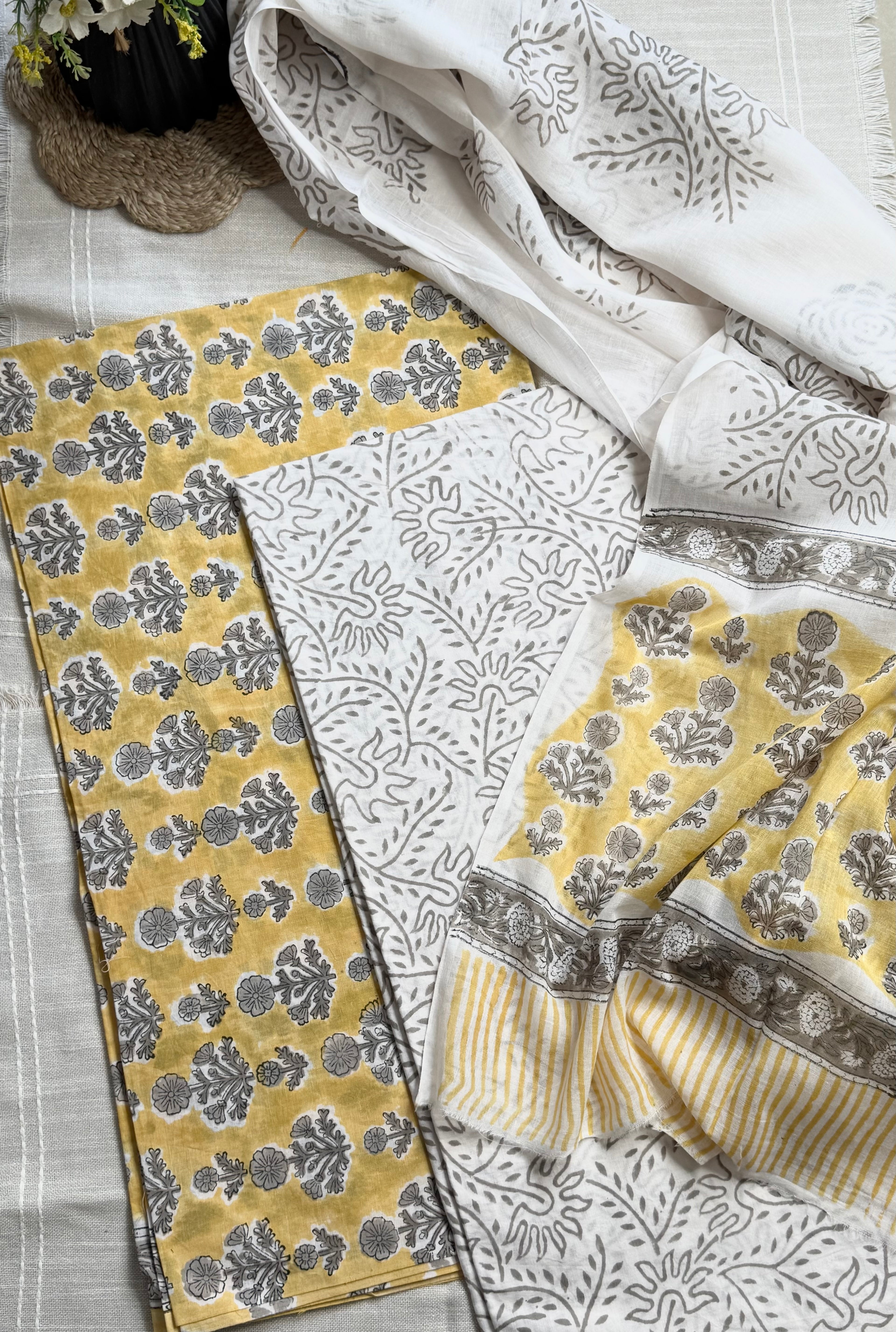 HAND BLOCK BAGRU PRINT COTTON 3-PIECE UNSTITCHED DRESS MATERIAL