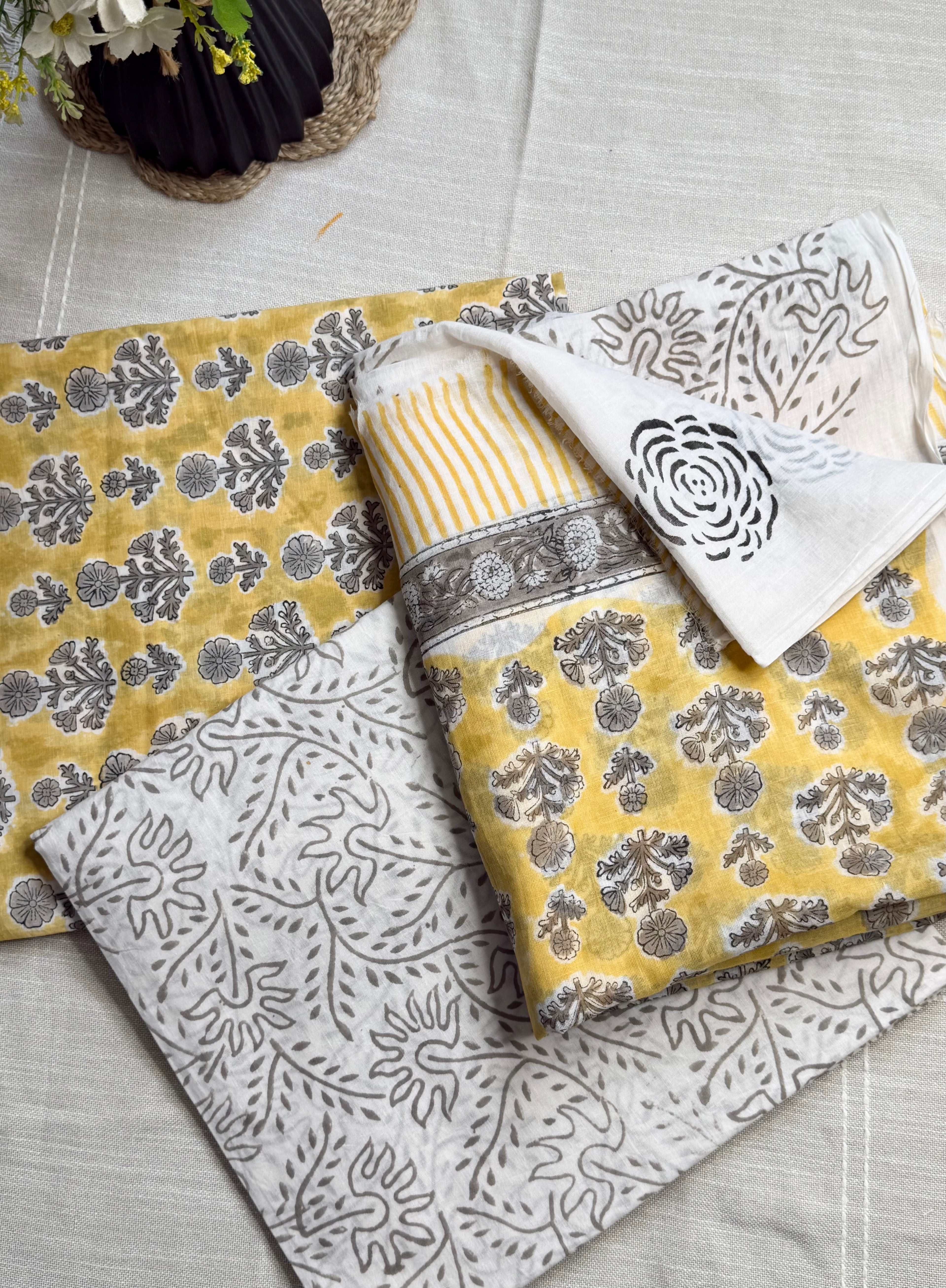 HAND BLOCK BAGRU PRINT COTTON 3-PIECE UNSTITCHED DRESS MATERIAL