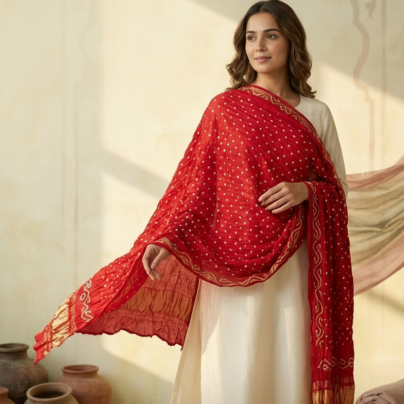 Red Kutch Tie-dye Bandhani Dupatta