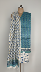 CHANDERI SILK UNSTITCHED BAGRU PRINT DRESS MATERIAL 3-Piece Suit Set