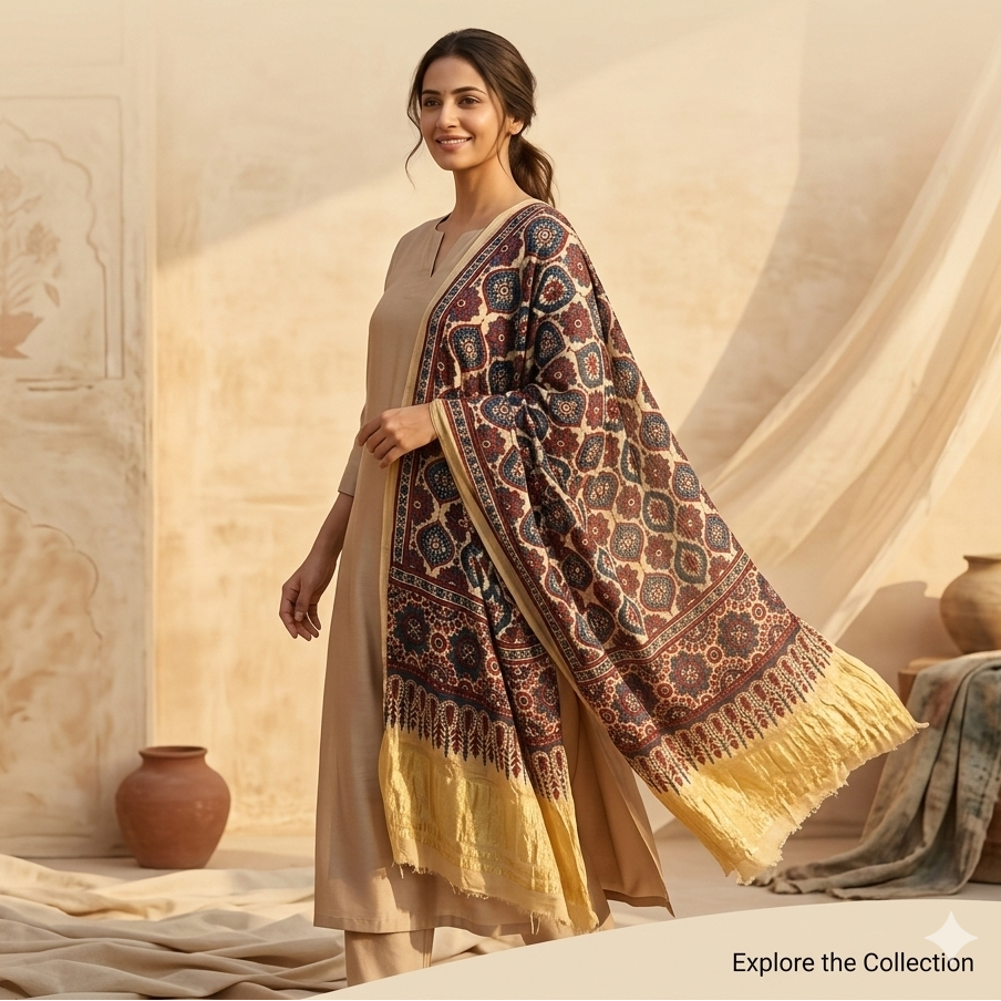 Ajrakh Kutch Tie-dye Modal Silk Bandhani Dupatta