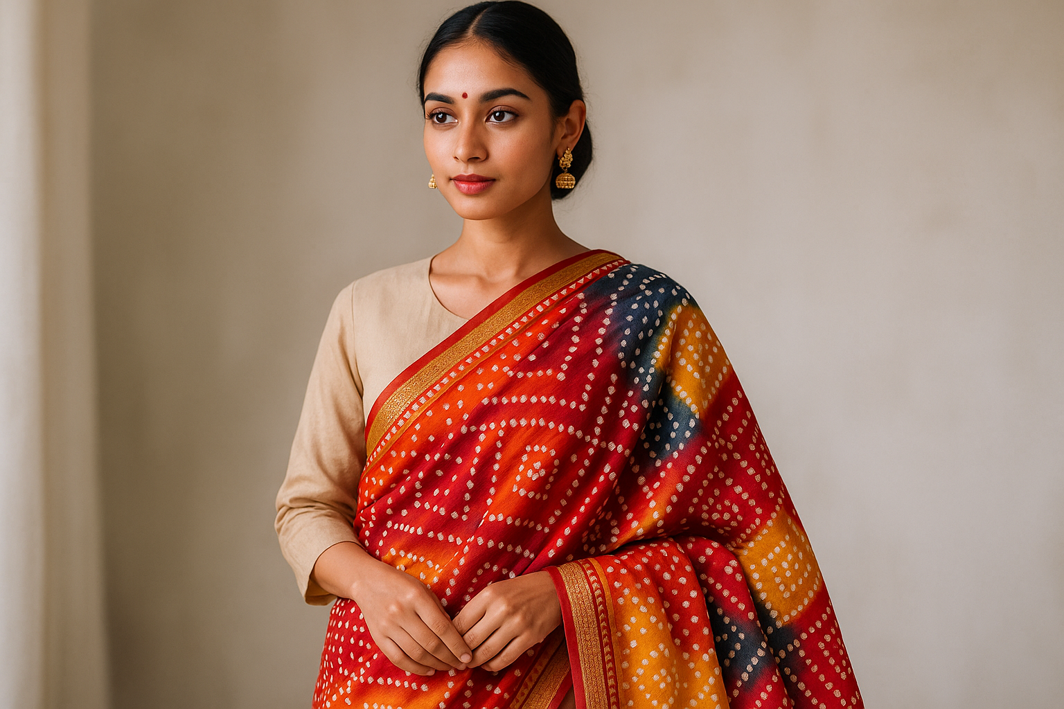 bandhani dupatta on indian modle