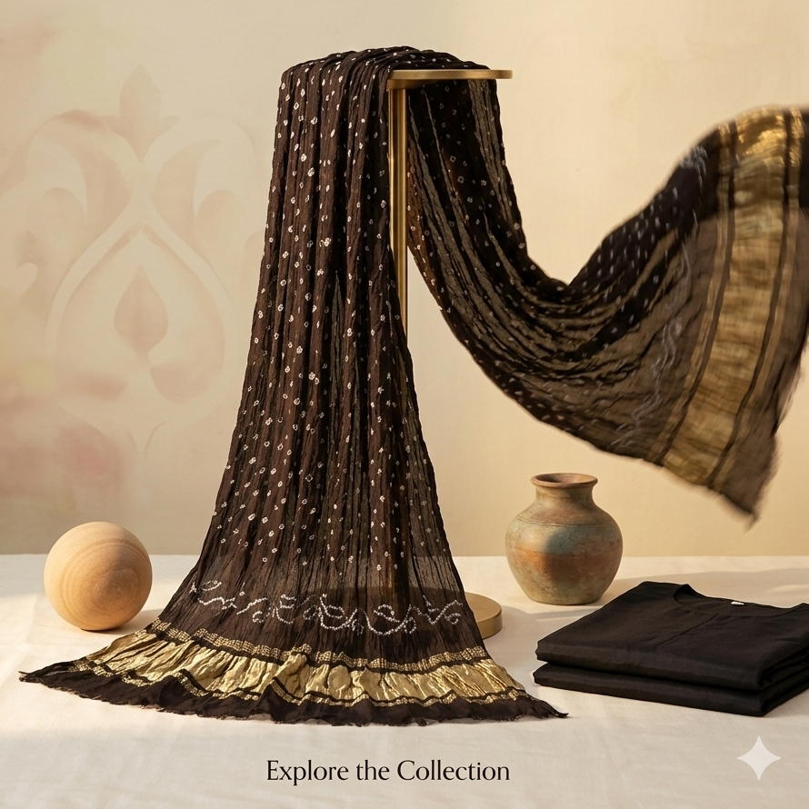 Black Kutch Tie-dye Bandhani Dupatta