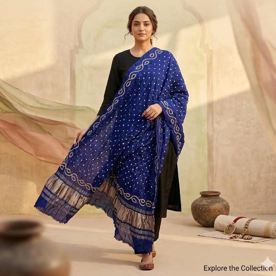 Blue Kutch Tie-dye Bandhani Dupatta